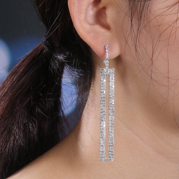 Jewelry - 2ct Diamond 925 Silver Drop Earrings Statement Long Tall Ladies Big 2 ct Jewelry
